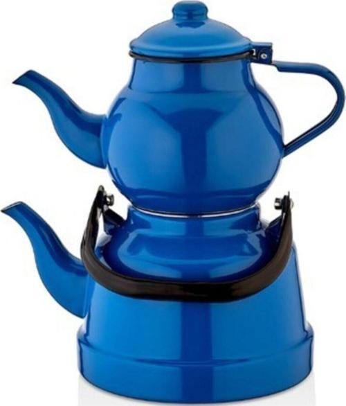 Emaye Küçük Boy Mavi Çaydanlık Takımı 11/16