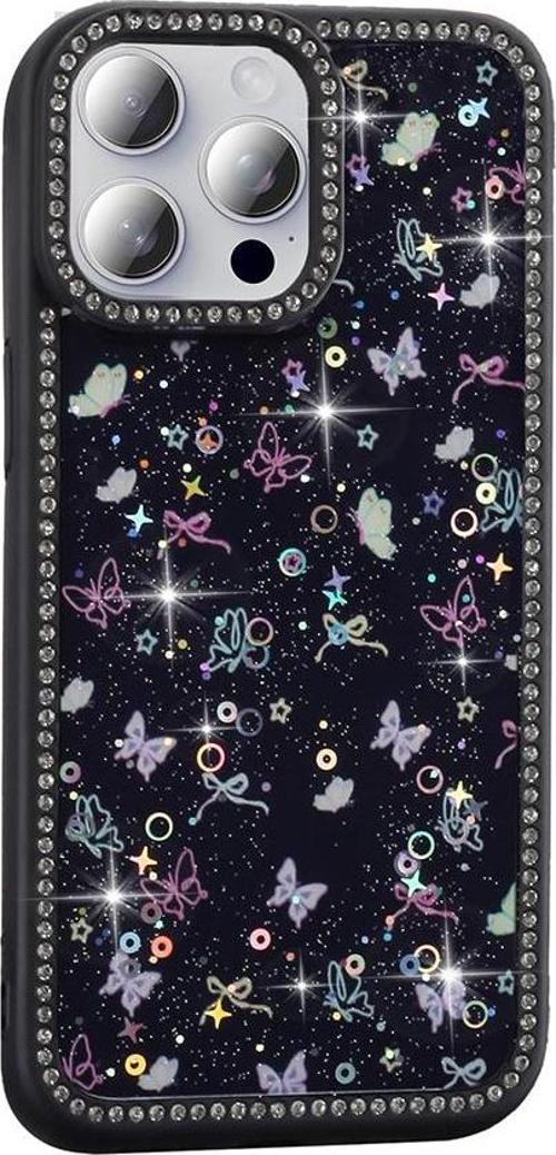 Apple iPhone 15 Pro uyumlu Kılıf Simli ve Taşlı Dizayn Azra Kapak