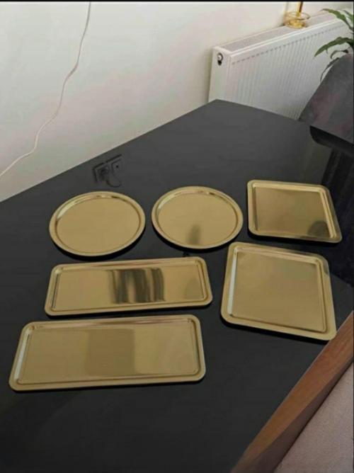 3 Farklı Model 6 Lı Gold Sunum Tepsisi Kare Yuvarlak Ve Dikdörtgen Lüx Sunumluk