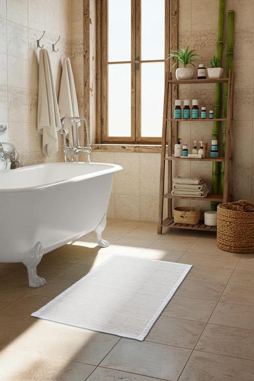 Lüx Rattan Kaymaz Banyo Paspası- Su Geçirmez- Çok Amaçlı Beyaz Mat 50*80
