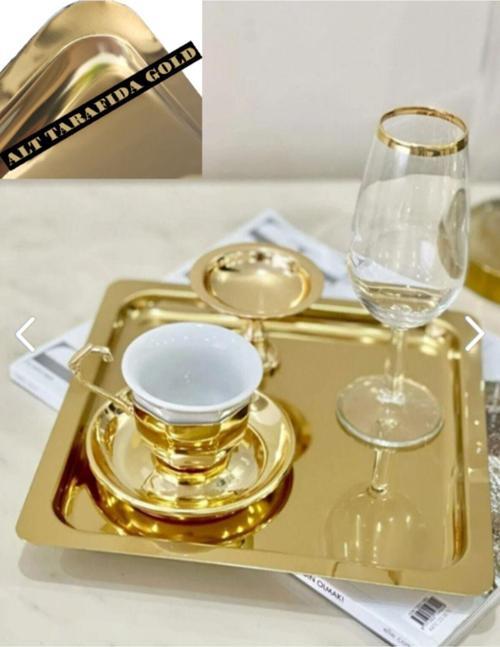 2'Li Kare Paslanmaz Çelik 21X21Cm Kare Kahve, Söz, Nişan, Servis Sunum Tepsisi