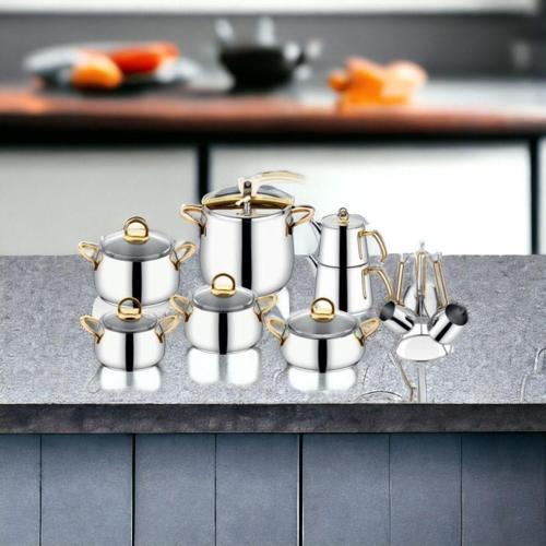 Hanzade Cam Kapaklı 18 Parça Çeyiz Seti Gold