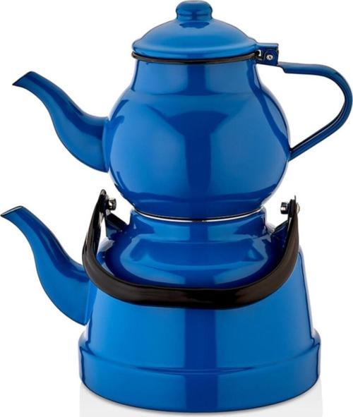 Ahir Ticaret Emaye Aile Boyu Çaydanlık Takımı Mavi 15/20 (Büyük Boy)