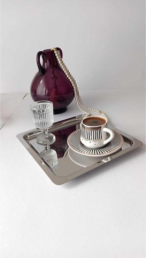 6'Lı Lüx Kare Paslanmaz Çelik Gümüş Renk 24X24Cm Kahve Servis Sunum Hem