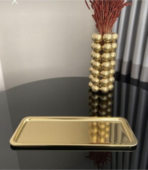 Dikdörtgen Gold Altın Renk Kahve Pasta Servis Sunum Tepsisi 1 Adet(33X18Cm)