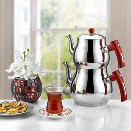 Kırmızı İnter Çelik Kırmızı Mercan Orta Boy Çaydanlık Çelik