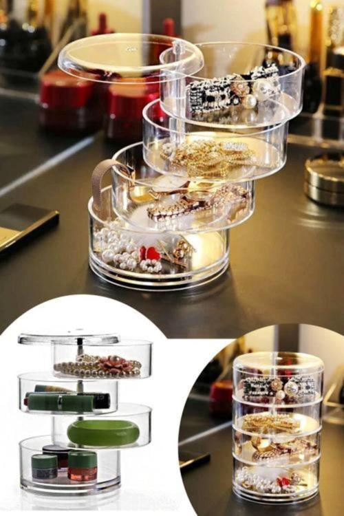 4 Katlı Dönebilen Makyaj Çekmecesi Makyaj Takı Organizeri Ak-515