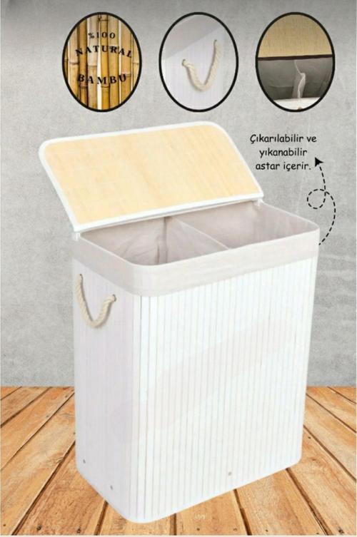 Bambu Kirli Çamaşir Sepeti Iki Bölmeli