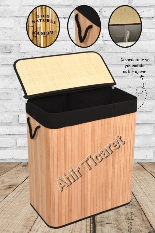 Bambu Naturel Dikdörtgen Kirli Çamaşır Sepeti 85 Litre