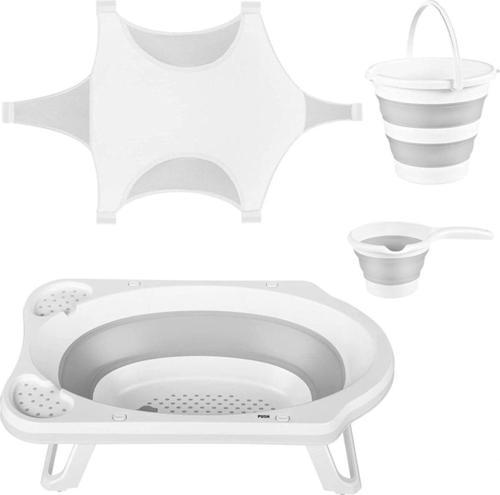 Katlanır Bebek Yıkama Banyo Seti 4 Parça / Küvet, Kova, Maşrapa, Pamuklu File