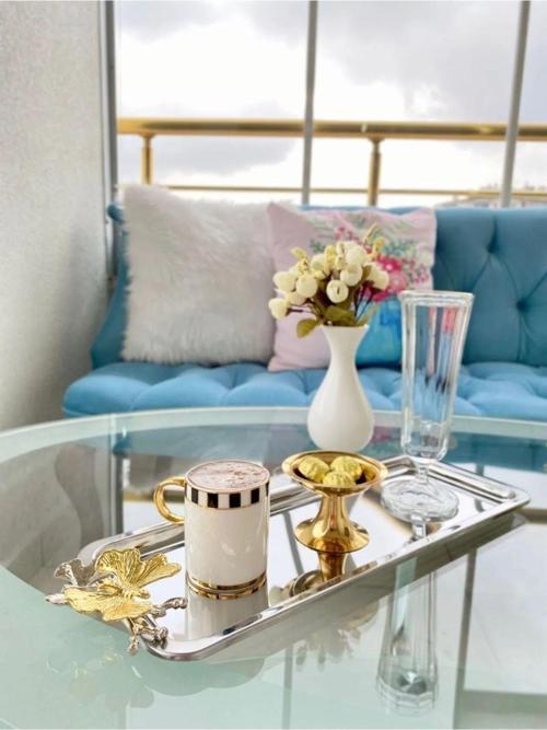 6'Lı Paslanmaz Çelik Baton Kelebekli Gümüş Çay,Kahve,İkramlık Servis Ve Sunum Tepsisi