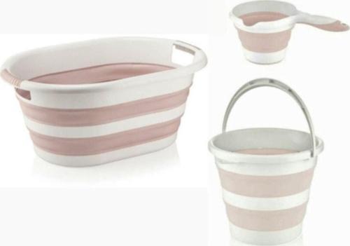 Multi 3'Lü Set - 38 Lt.Çamaşır Sepeti -12 Lt.Kova - Maşrapa - Pembe