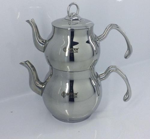 Paslanmaz Çelik Çelik Mercan Metal Kulp Sade Mini Boy Çaydanlık Bej