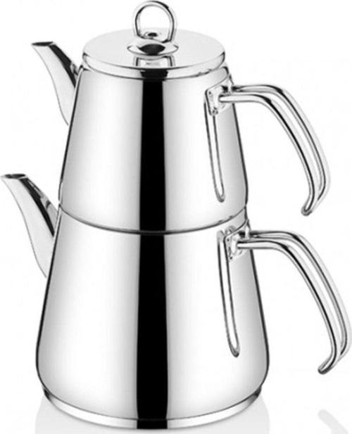 Paslanmaz Çelik Hanzade Aile Boy Sade Çaydanlık Metalik