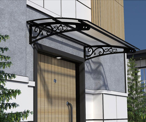 Metal Taşıyıcılı Kapı Üstü Pratik Sundurma Siyah - Şeffaf Levha 220 x 120 Md2