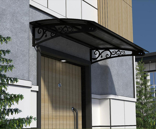Metal Taşıyıcılı Kapı Üstü Pratik Sundurma Siyah - Siyah Levha 160 x 120 Md2