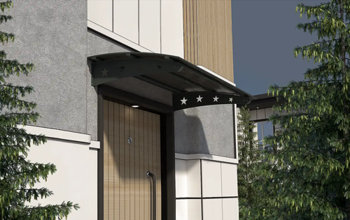 Metal Taşıyıcılı Kapı Üstü Pratik Sundurma Yıldız Modeli Antrasit - Siyah Levha 110 x 100 cm
