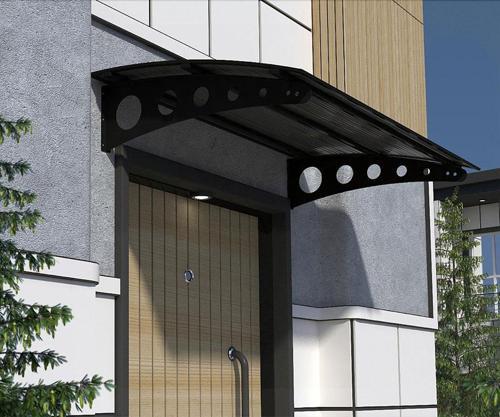 Metal Taşıyıcılı Kapı Üstü Pratik Sundurma Siyah - Siyah Levha 210 x 120 Md1