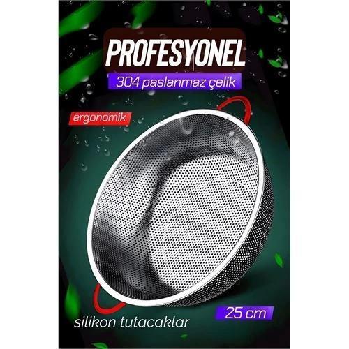 25 CM Kevgir Yuvarlak Süzgeç Profesyonel 304 Paslanmaz Çelik