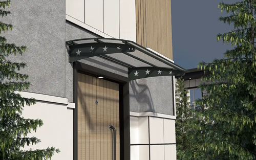 Metal Taşıyıcılı Kapı Üstü Pratik Sundurma Yıldız Modeli Antrasit - Şeffaf Levha 100 x 100 cm