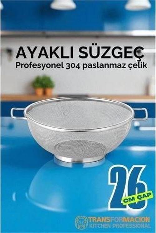 26 cm Süzgeç - Makarna Süzgeci Pirinç Meyve Süzgeci 304 Paslanmaz Çelik