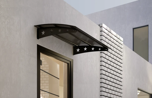 Metal Taşıyıcılı Kapı Üstü Pratik Sundurma Yıldız Modeli Antrasit - Siyah Levha 100 x 100 cm