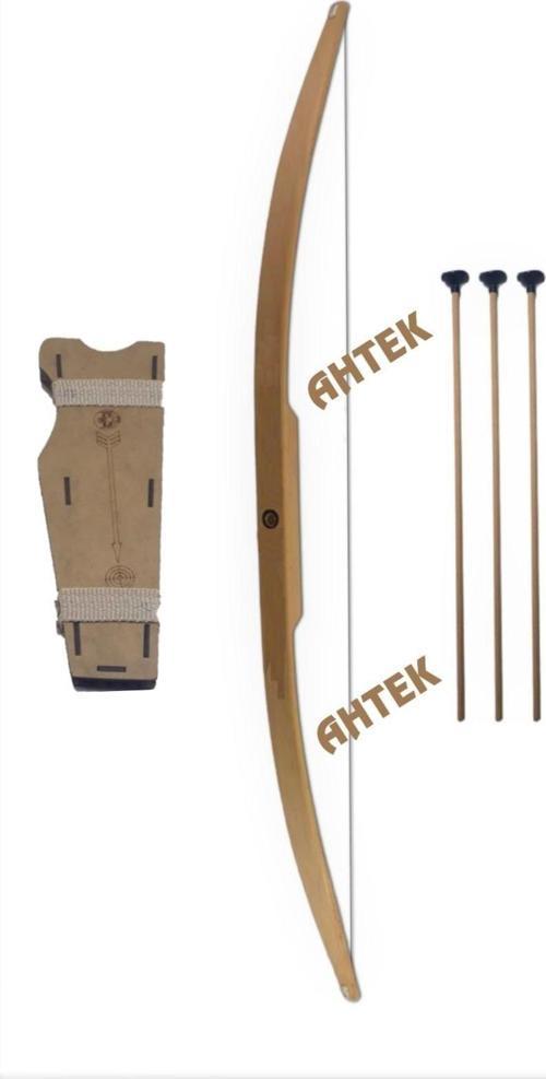 Doğal Ahşap Ok Yay Seti, Yay + 3 Adet Ok + Sadak