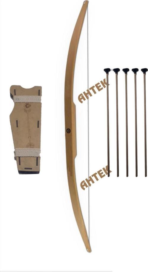 Doğal Ahşap Ok Yay Seti, Yay + 5 Adet Ok + Sadak