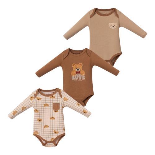 LOVE AYICIK UZUN KOL ÜÇLÜ BODY SET Kahverengi