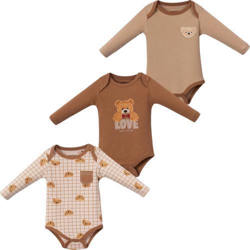 LOVE AYICIK UZUN KOL ÜÇLÜ BODY SET Kahverengi