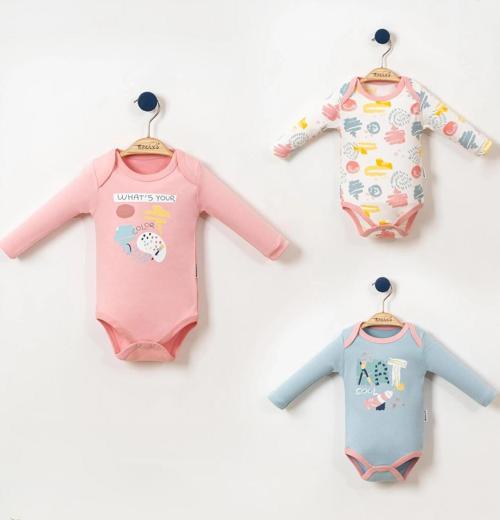 BASKILI UZUN KOL ÇITÇITLI BODY SET Pembe