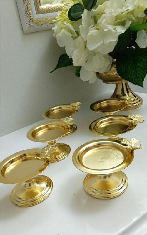 Kelebekli Dekoratif 6 Li Gold Renk Makaronluk Lokumluk Kahve Yanı Sunumluk
