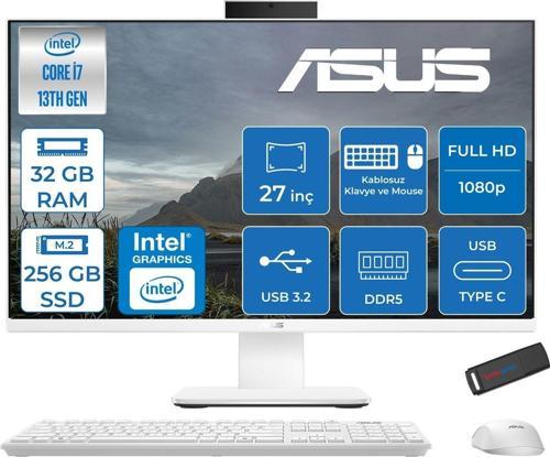 V470VAK Intel Core I7-13620H 32GB Ddr5 256GB SSD 27'' Fhd 100Hz 300NITS Freedos  Beyaz Allınone Bilgisayar ABI716512W0DF11+ZETTAUSBBELLEK