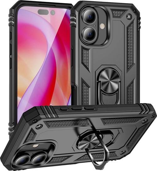 iPhone 16 Plus Uyumlu Kamera Korumalı Standlı Yüzüklü Tank Kılıf