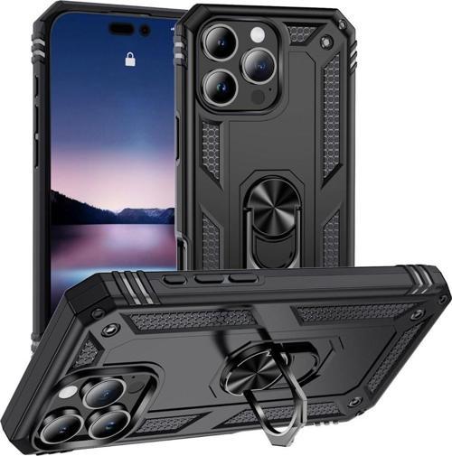 iPhone 16 Pro Max Uyumlu Kamera Korumalı Standlı Yüzüklü Tank Kılıf