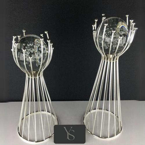 Premium 2'Li Metal Ayaklı Cam Küre Ev Aksesuar Ve Dekorasyon Seti Metal Ayaklı Küre - Renk : Gümüş