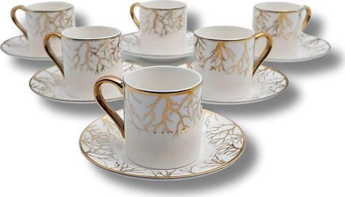 6'Lı Gold Kök Detaylı Porselen Türk Kahve Fincanı – Şıklığı Sofranıza Taşıyın