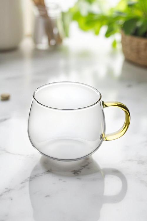 6'Lı Borosılıkat Cam Kupa Kulplu Bardak | Ev Ofis Çay, Kahve, Meşrubat, Bardağı 350Ml