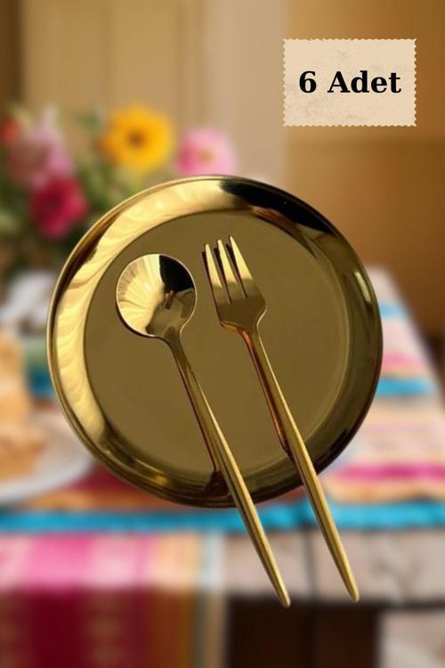 6 Lı Mini Gold Renk Paslanmaz Çelik | Tatlı, İkram Çerez Tabağı 12Cm