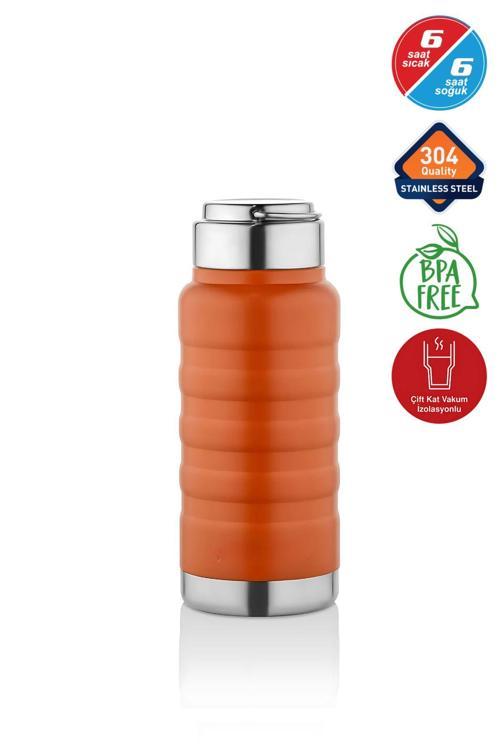 400 Ml Turuncu Paslanmaz Çelik Termos – Su, Meşrubat, Çay İçin | Kamp, Okul, Piknik, Servis & İkram