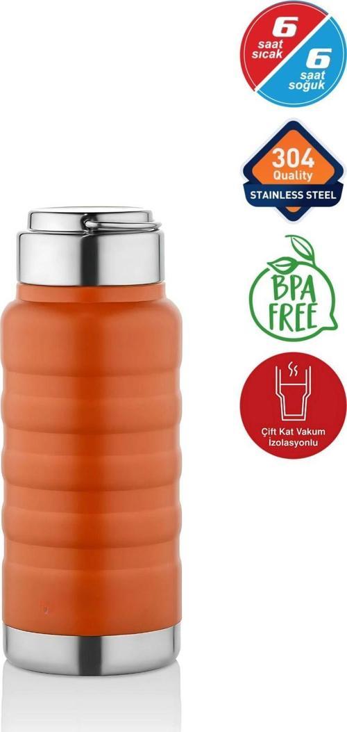400 Ml Turuncu Paslanmaz Çelik Termos – Su, Meşrubat, Çay İçin | Kamp, Okul, Piknik, Servis & İkram