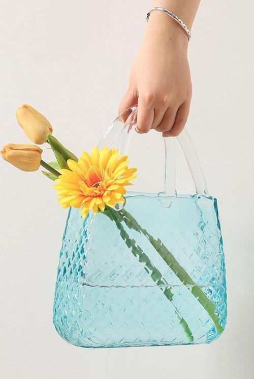 Kristal Cam Vazo - Şık Ve Modern Dekoratif Çanta Şeklinde Vazo