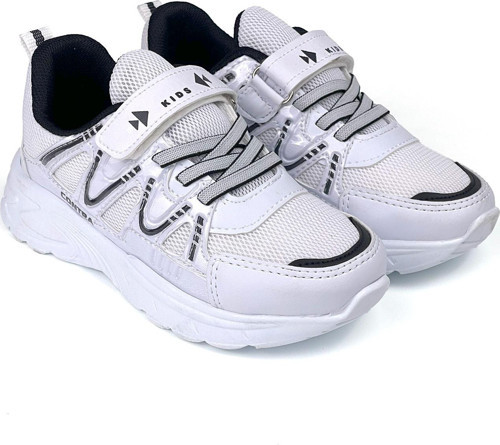 Çocuk Unisex Beyaz Siyah Cırtlı Rahat Günlük Sneaker Spor Ayakkabı