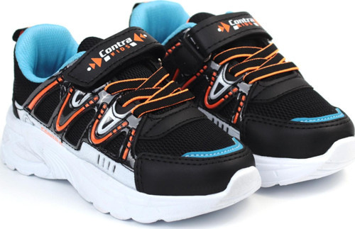 Çocuk Unisex Siyah Turkuaz Cırtlı Rahat Günlük Sneaker Spor Ayakkabı