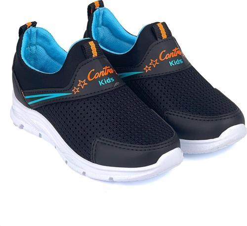 Çocuk Unisex Siyah Turkuaz Bağcıksız Slip-On Rahat Kalıp Günlük Sneaker Spor Ayakkabı