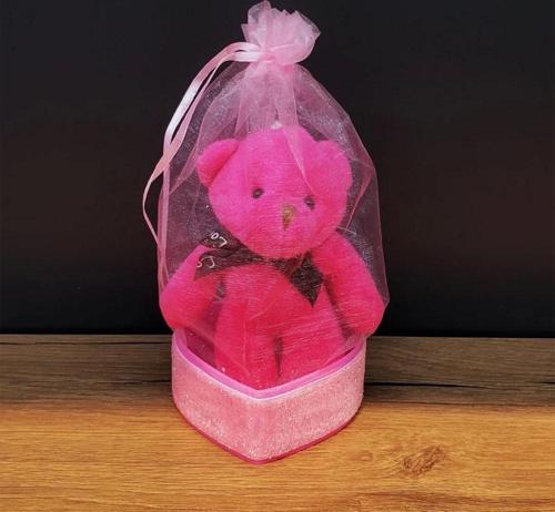 Hediyelik Pembe Tül Kese Ve Ayıcık