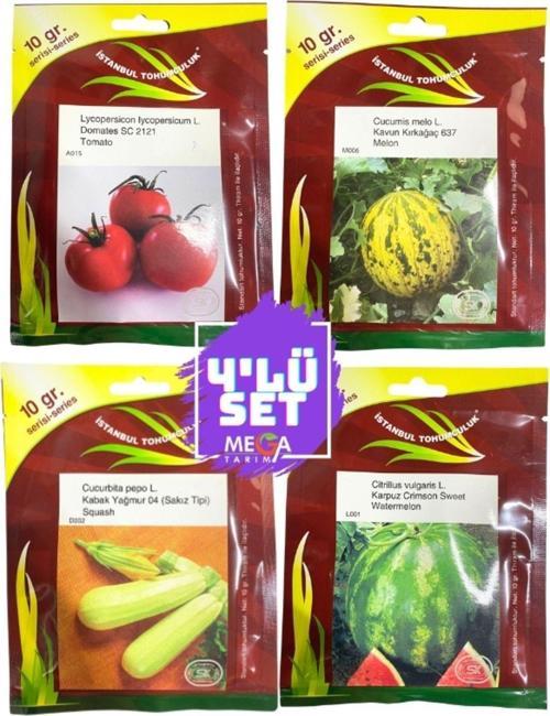4'Lü Tohum Seti ( Sc 2121 Domates- Kavun Kırkağaç 637-Sakız Kabak-Karpuz Crimson) 10 Gr'Lık Paket