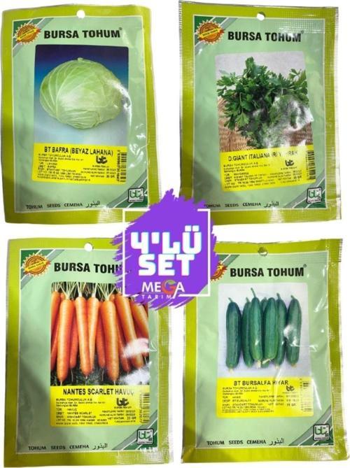 4'Lü Seti ( Beyaz Lahana-İri Maydanoz-Nantes İri Havuç-Bursaalpa Hıyar ) 10 Gr Paketler