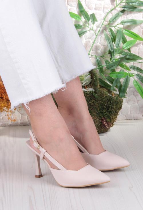 018-505 Fls Saten Önü Kapalı Arkası Açık Topuklu Kadın Ayakkabı