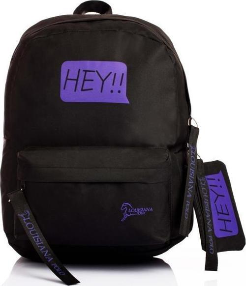 Laptop Bölmeli Okul Çantası Hey!!! Siyah Mor 1525